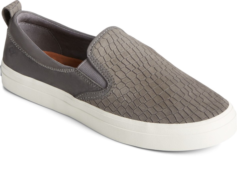 Crest Twin Gore PLUSHWAVE Snake Leather Slip On Sneaker Grey Sperry