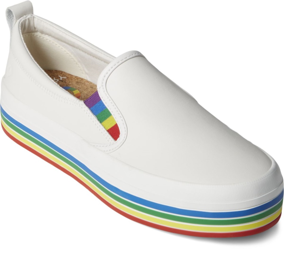 Crest Twin Gore Platform Pride Slip On Sneaker Sperry White