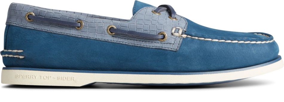 Gold Cup Authentic Original 2-Eye Croc Embossed Boat Shoe Sperry Navy Multi