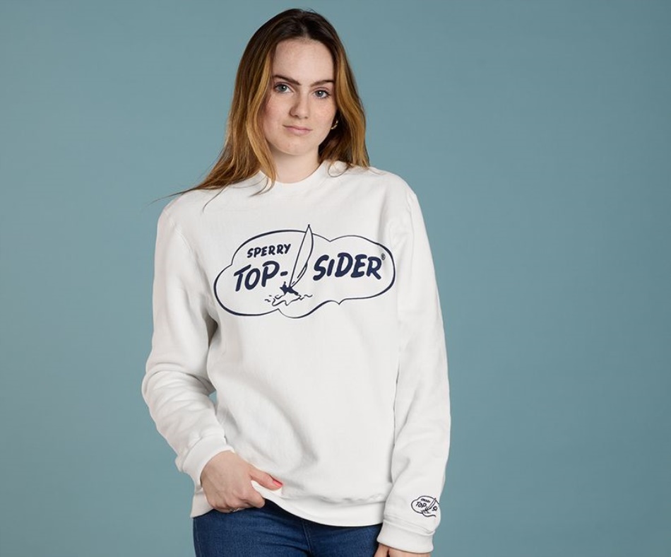 Made in USA Cloud Crew Neck Sweatshirt Sperry White