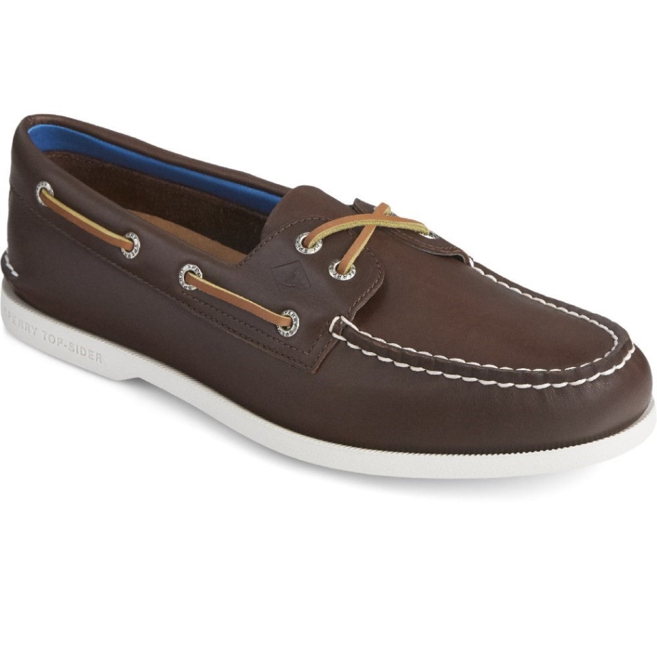 Men\s Authentic Original PLUSHWAVE Washable Boat Shoe Sperry Brown