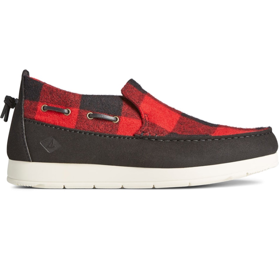 Mens Moc-Sider Buffalo Check Shoes Red Sperry