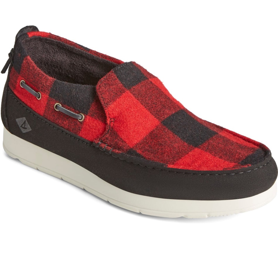 Men\s Moc-Sider Buffalo Check Shoes Red Sperry