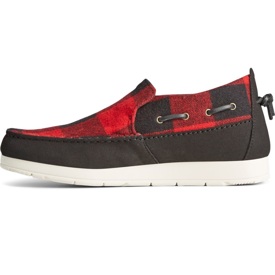 Men\s Moc-Sider Buffalo Check Shoes Red Sperry