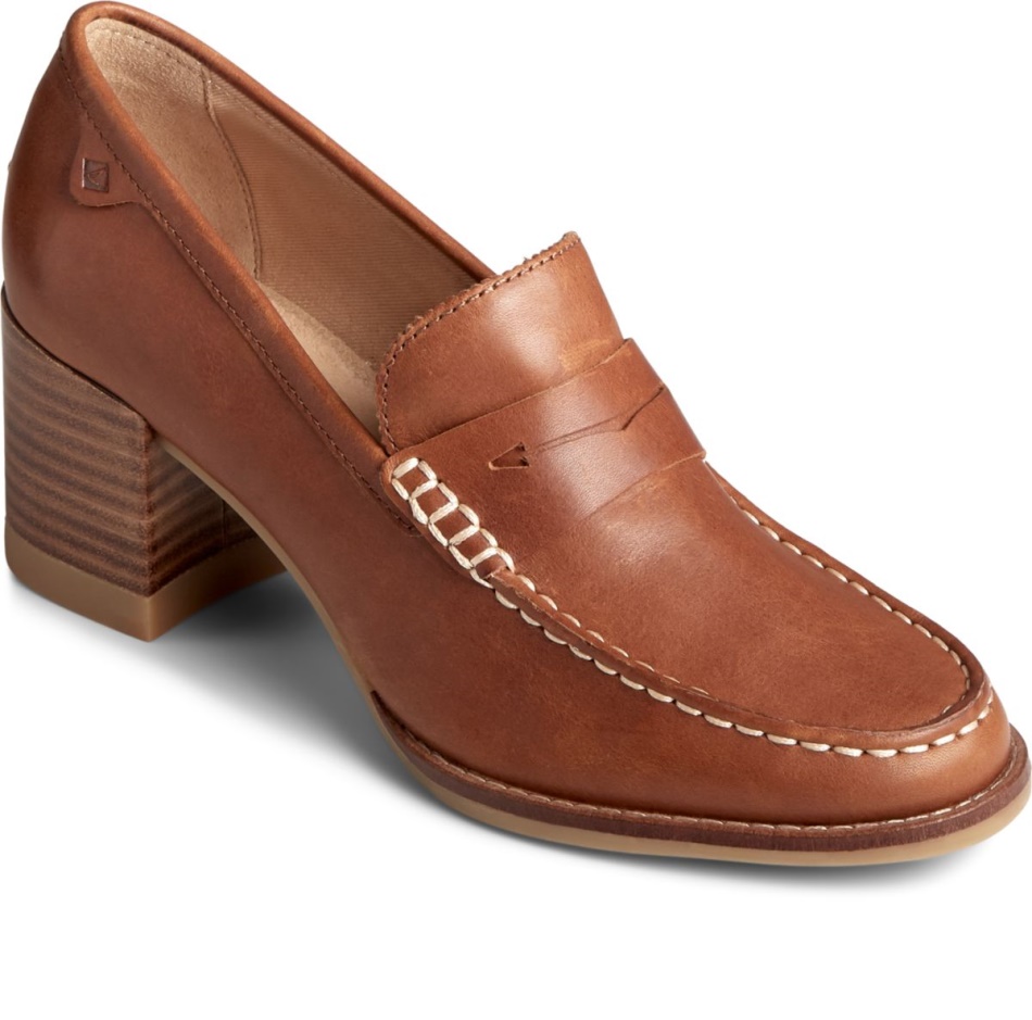 Seaport Penny Heel Leather Loafer Tan Sperry