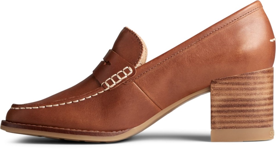 Seaport Penny Heel Leather Loafer Tan Sperry