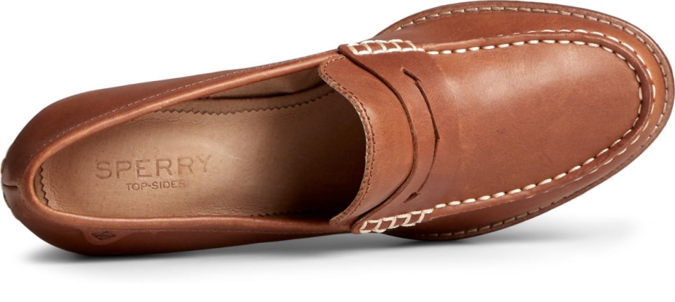 Seaport Penny Heel Leather Loafer Tan Sperry