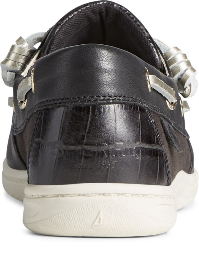 Songfish Croc Leather Boat Shoe Black Sperry