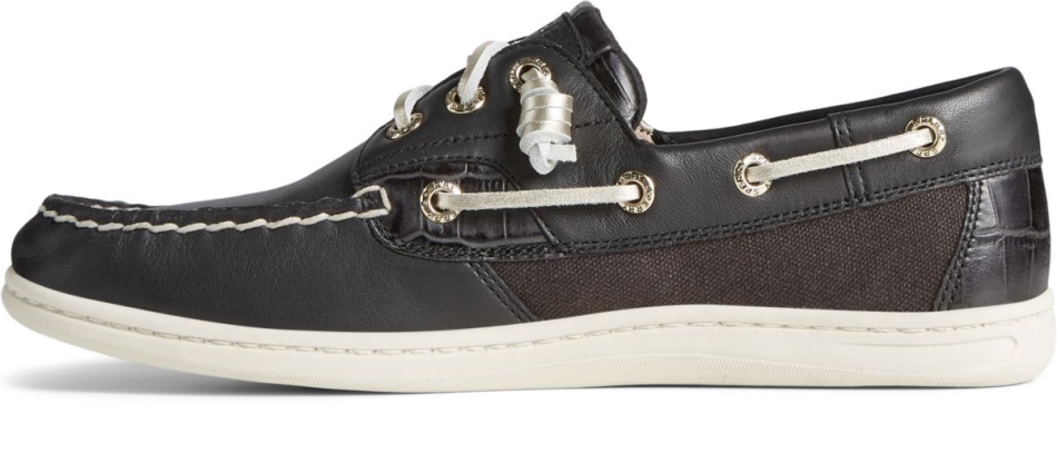 Songfish Croc Leather Boat Shoe Black Sperry