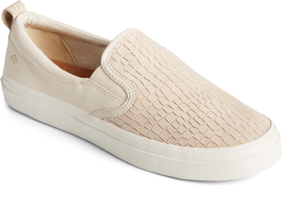 Sperry Crest Twin Gore PLUSHWAVE Snake Leather Slip On Sneaker Ivory
