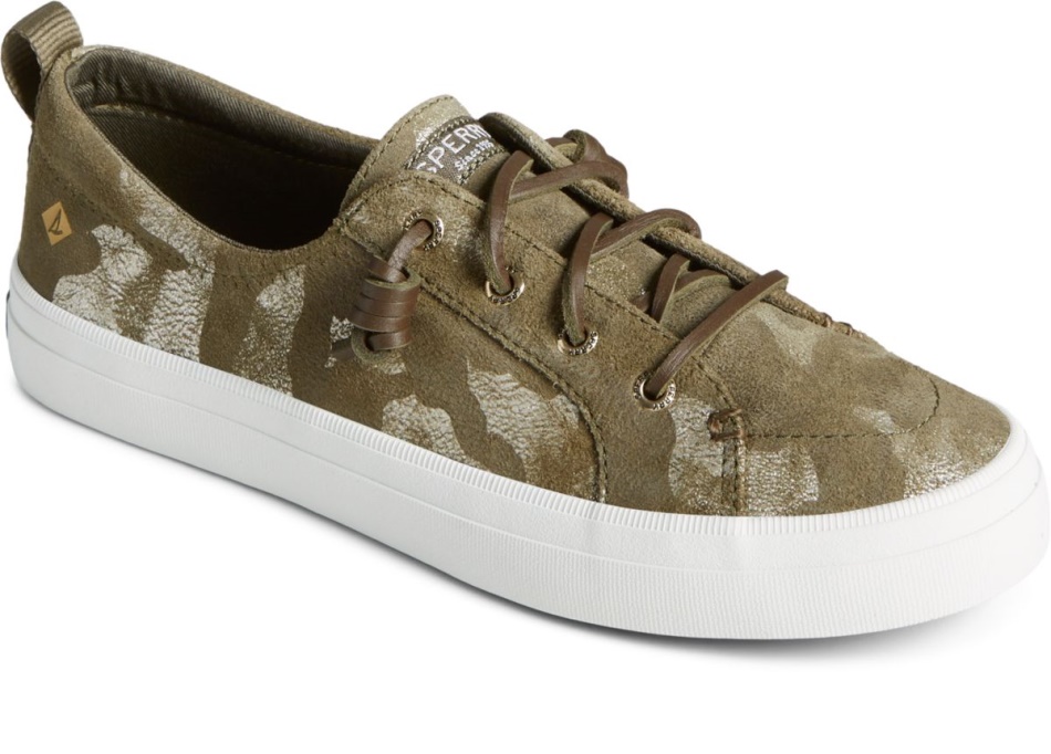 Sperry Crest Vibe Camo Metallic Leather Sneaker Olive