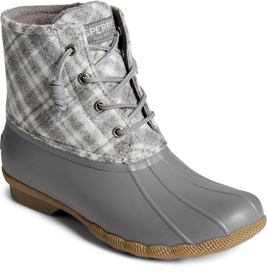 Sperry Saltwater Plaid Wool Duck Boot Grey