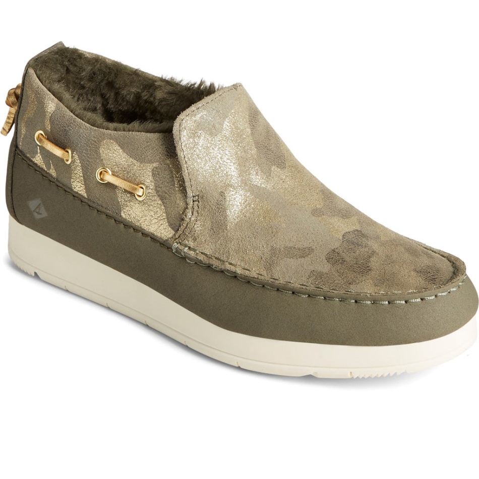 Sperry Women\s Moc-Sider Metallic Shoes Olive
