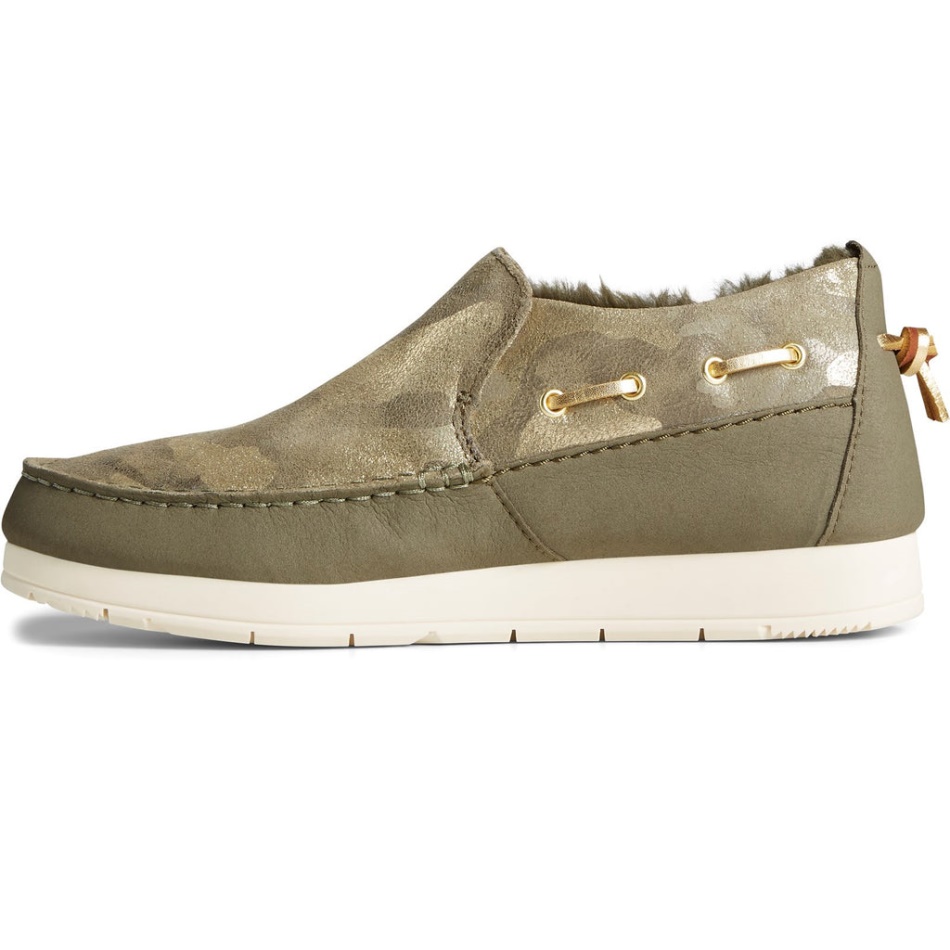 Sperry Women\s Moc-Sider Metallic Shoes Olive
