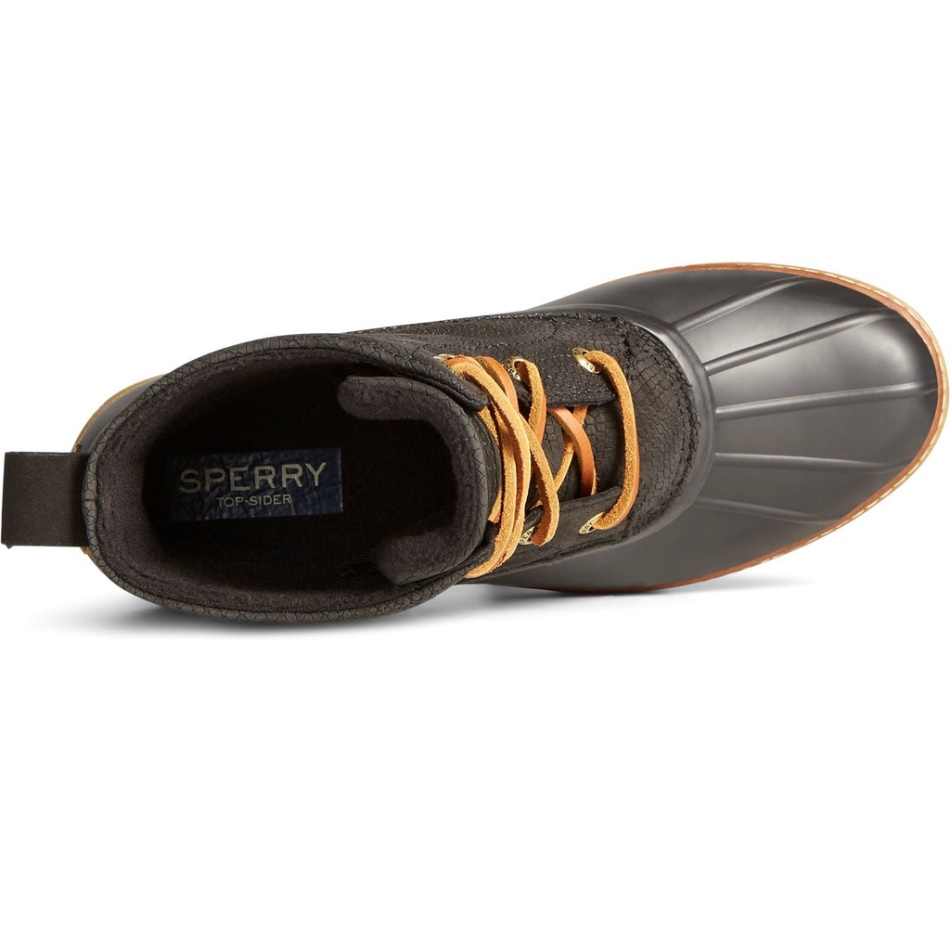 Sperry Women\s Saltwater Heel Snake Ankle Boot Black