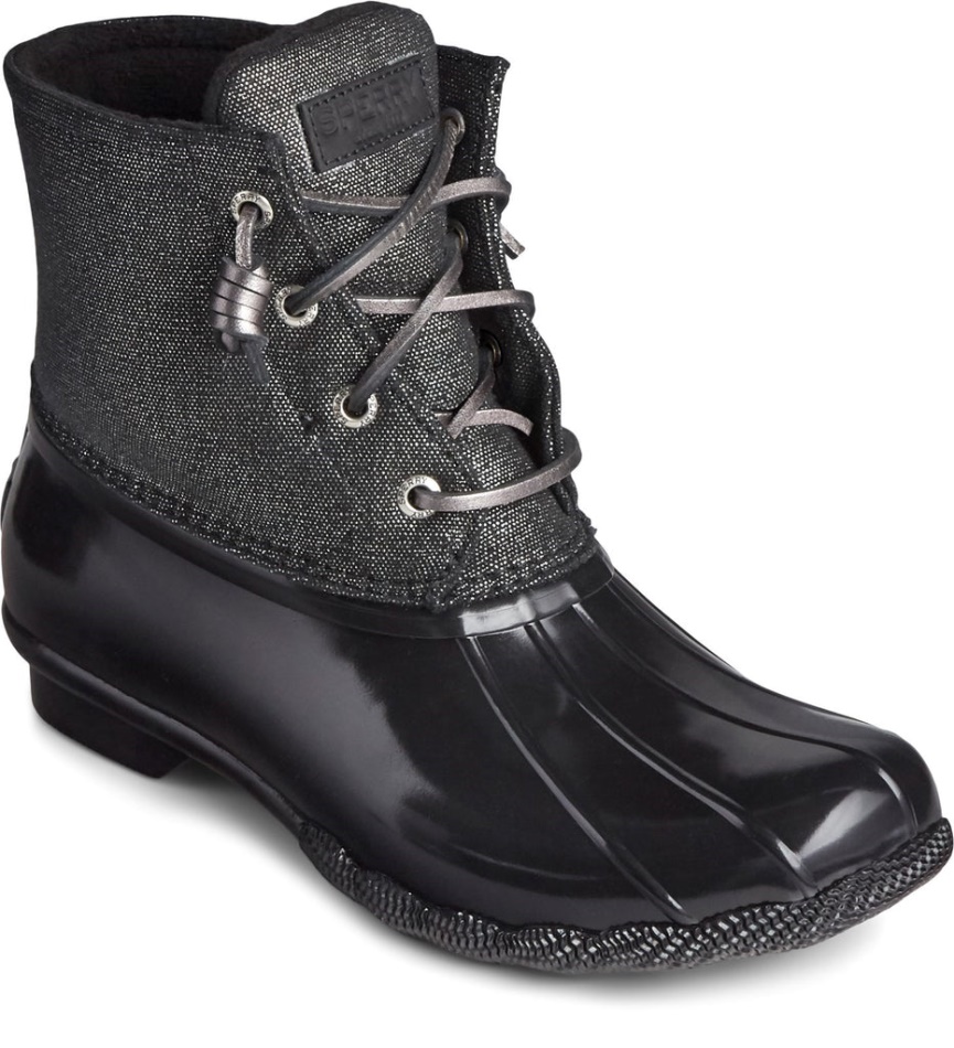Women\s Saltwater Sparkle Duck Weather Boot Black Silver Sperry