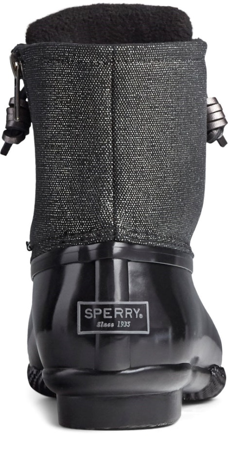 Women\s Saltwater Sparkle Duck Weather Boot Black Silver Sperry