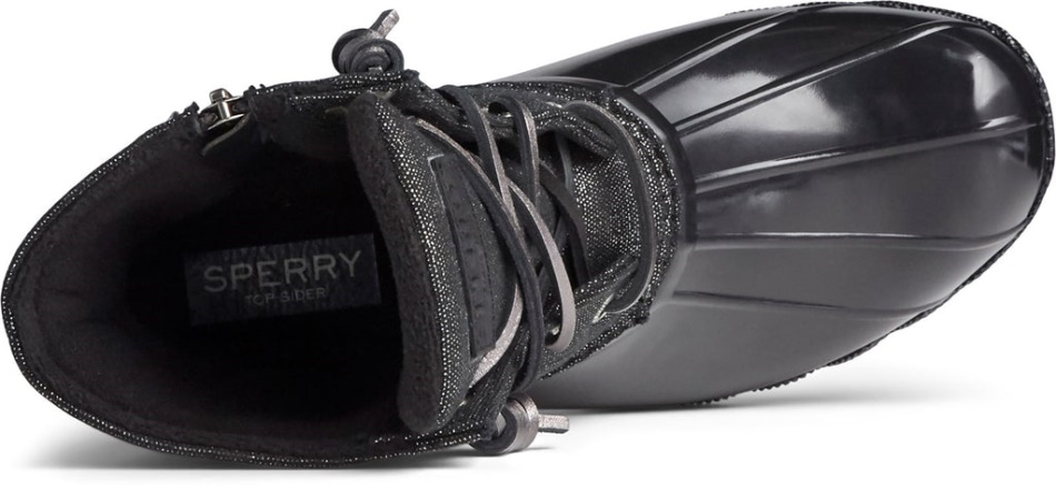 Women\s Saltwater Sparkle Duck Weather Boot Black Silver Sperry