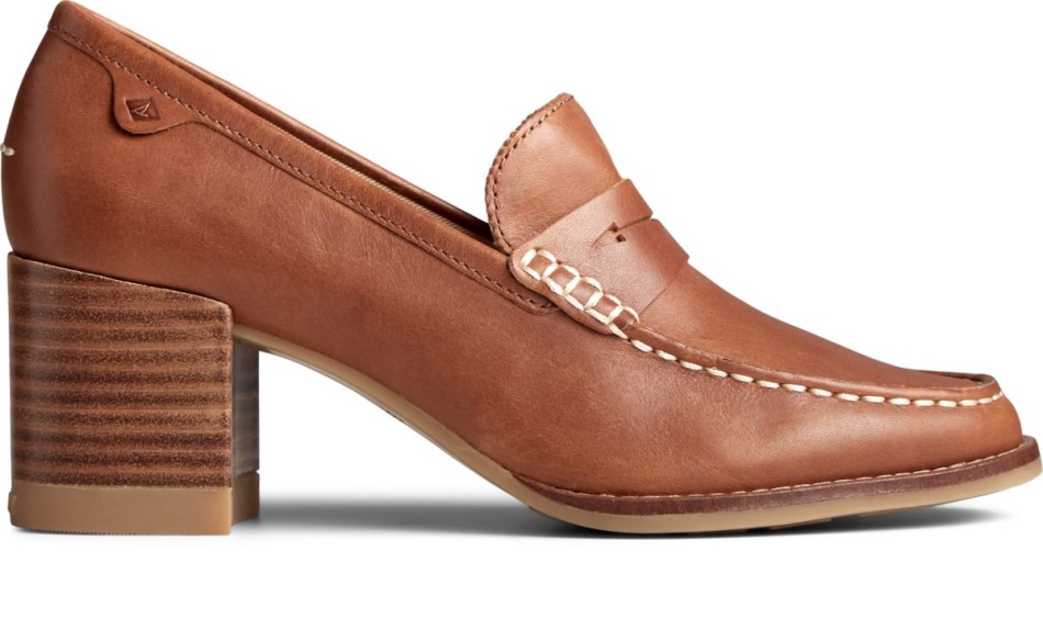 Seaport Penny Heel Leather Loafer Tan Sperry