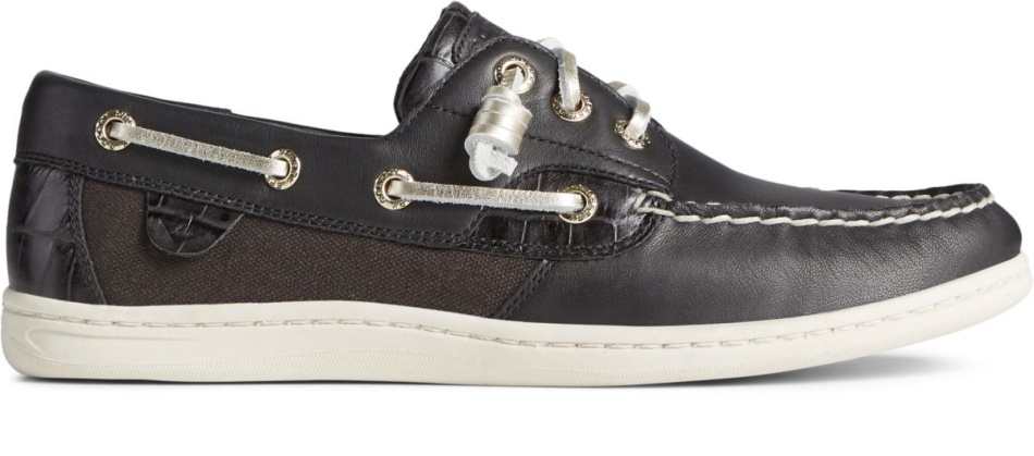 Songfish Croc Leather Boat Shoe Black Sperry