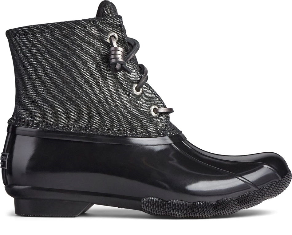 Women's Saltwater Sparkle Duck Weather Boot Black Silver Sperry
